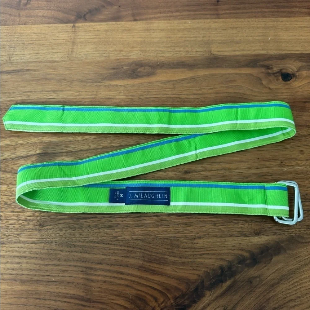J. MCLAUGHLIN green white blue Stripe Fabric Belt M preppy 39”